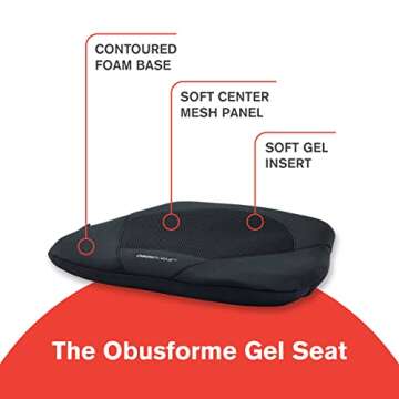ObusForme Gel Seat Cushion – Memory Foam Seat Cushion and Posture Support, Contoured Ergonomic Des...