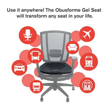 ObusForme Gel Seat Cushion – Memory Foam Seat Cushion and Posture Support, Contoured Ergonomic Design for Soothing Relief, Soft Gel Insert and Mesh Panel