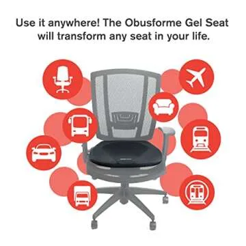 ObusForme Gel Seat Cushion – Memory Foam Seat Cushion and Posture Support, Contoured Ergonomic Design for Soothing Relief, Soft Gel Insert and Mesh Panel