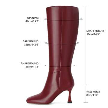 Dsevht Black Leather Knee High Boots for Women Stiletto Kitten Heeled Sexy Boots Square Toe and Side Zipper Design Fashion Dress Boots
