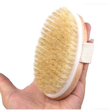 Dry Brushing Body Brush, Natural Bristle Dry Skin Exfoliating Brush Body Scrub for Beautiful Skin, Cellulite Treatment, Lymphatic Drainage, Soften Skin, Blood Circulation Improvement, Medium Strength