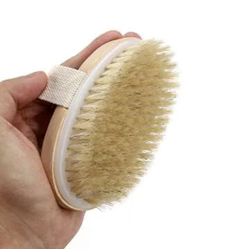 Dry Brushing Body Brush, Natural Bristle Dry Skin Exfoliating Brush Body Scrub for Beautiful Skin, Cellulite Treatment, Lymphatic Drainage, Soften Skin, Blood Circulation Improvement, Medium Strength