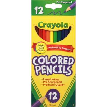 Crayola Colored Pencils, Assorted Colors, Pre-sharpened, Adult Coloring, 12 Count, Gift