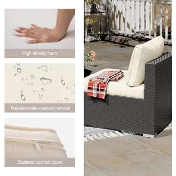 LAUSAINT HOME 7-Piece Patio Furniture Set, PE Rattan Outdoor Patio Furniture All Weather Outdoor Sectional Conversation Sets with 6 Chairs and 1 Tempered Glass Table for Garden (Beige)