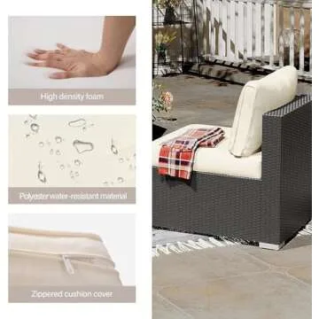 LAUSAINT HOME 7-Piece Patio Furniture Set, PE Rattan Outdoor Patio Furniture All Weather Outdoor Sectional Conversation Sets with 6 Chairs and 1 Tempered Glass Table for Garden (Beige)