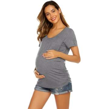 Ekouaer 3 Packs Nursing Tops for Women Breastfeeding Maternity Shirts Double Layer Postpartum Clothes Flecking Grey+Grey+Army Green S