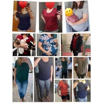 Ekouaer 3 Packs Nursing Tops for Women Breastfeeding Maternity Shirts Double Layer Postpartum Clothes Flecking Grey+Grey+Army Green S