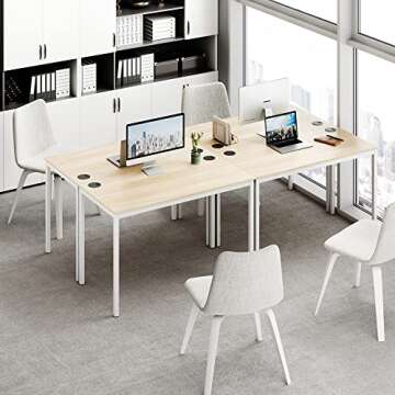 DESIGNA 47 inch White Home Office Computer Desk, Modern Simple Sturdy Work Study Writing PC Gaming T...