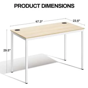 DESIGNA 47 inch White Home Office Computer Desk, Modern Simple Sturdy Work Study Writing PC Gaming Table for Large Spaces Adult Teens Kids Bedroom Kitchen Dinning Room Corner with Metal Frame, Walnut