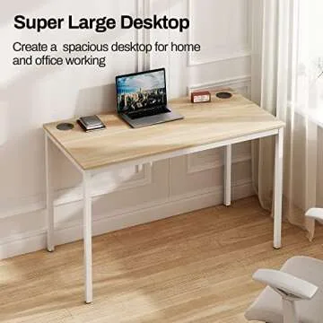 DESIGNA 47 inch White Home Office Computer Desk, Modern Simple Sturdy Work Study Writing PC Gaming Table for Large Spaces Adult Teens Kids Bedroom Kitchen Dinning Room Corner with Metal Frame, Walnut
