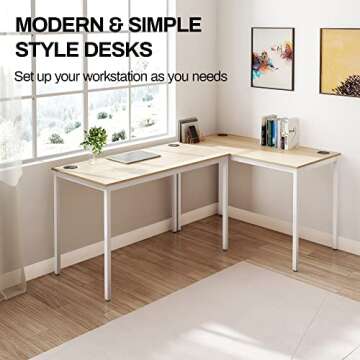 DESIGNA 47 inch White Home Office Computer Desk, Modern Simple Sturdy Work Study Writing PC Gaming Table for Large Spaces Adult Teens Kids Bedroom Kitchen Dinning Room Corner with Metal Frame, Walnut