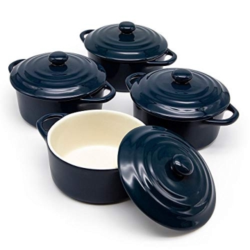 Kook Ceramic Mini Cocotte Set, Small Casserole Dishes with Lids and Handles, Individual Baking Ramek...