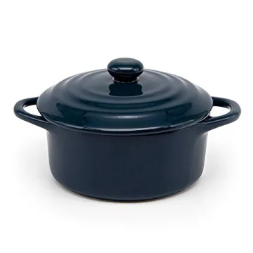 Kook Ceramic Mini Cocotte Set, Small Casserole Dishes with Lids and Handles, Individual Baking Ramekins, Oven, Microwave & Dishwasher Safe, Stoneware, 12 oz, Set of 4