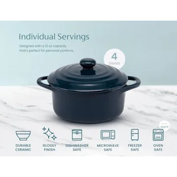 Kook Ceramic Mini Cocotte Set, Small Casserole Dishes with Lids and Handles, Individual Baking Ramekins, Oven, Microwave & Dishwasher Safe, Stoneware, 12 oz, Set of 4