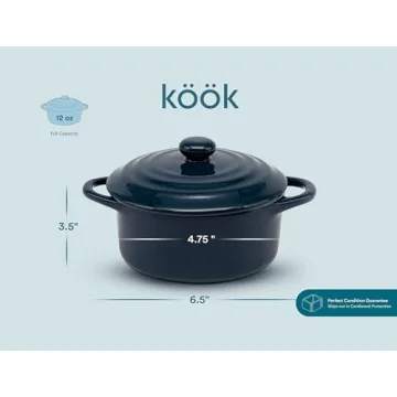 Kook Ceramic Mini Cocotte Set, Small Casserole Dishes with Lids and Handles, Individual Baking Ramekins, Oven, Microwave & Dishwasher Safe, Stoneware, 12 oz, Set of 4