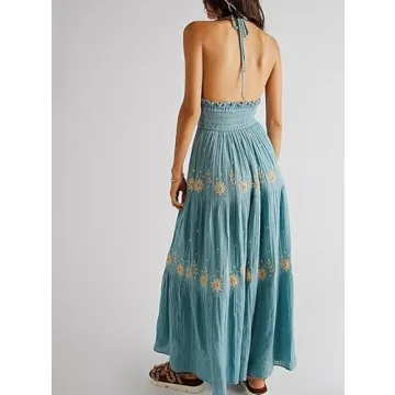 SOOKABEILA Women Backless Flowy Boho Maxi Dress