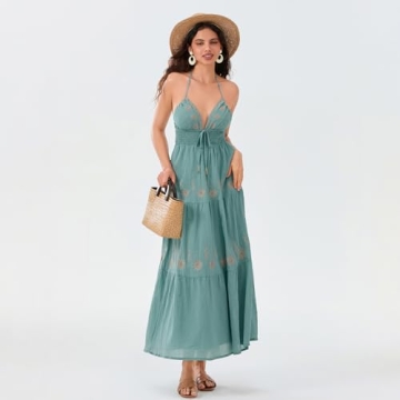 SOOKABEILA Women Backless Flowy Boho Maxi Dress