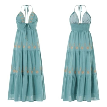 SOOKABEILA Women Backless Flowy Boho Maxi Dress