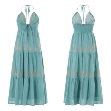 SOOKABEILA Women Backless Flowy Boho Maxi Dress