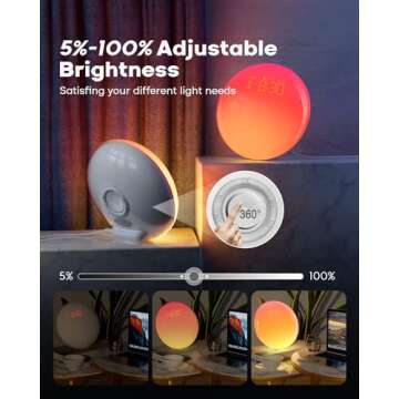 Dekala Smart Sunrise Alarm Clock Sound Machine, Low-Power Bluetooth Speaker Ambient Wake-up Light, Sleep White Noise Sound Nursery Night Light for Adult Heavy Sleepers, Button/App, Ideal for Gift