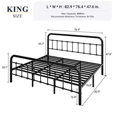 Allewie King Size Metal Platform Bed Frame with Victorian Style Wrought Iron-Art Headboard/Footboard, No Box Spring Required, Black