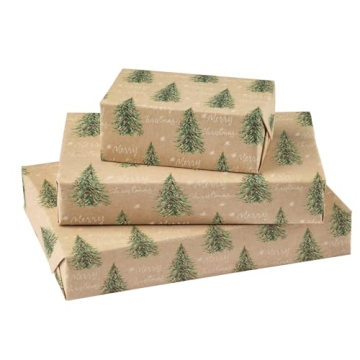 RUSPEPA Kraft Christmas Wrapping Paper Roll - Mini Roll - Christmas Tree Design for Holiday Gift Wra...