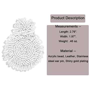 Statement Drop Earrings for Women - Bohemian Beaded Round Earrings, Idea Gift for Mom, Sister and Friends (White)