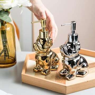 Cute Soap Dispenser Bathroom, Dog-Shaped Design, Ceramic Hand Soap Dispenser Bottle with Pump (Gold)