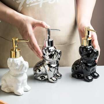 Cute Soap Dispenser Bathroom, Dog-Shaped Design, Ceramic Hand Soap Dispenser Bottle with Pump (Gold)
