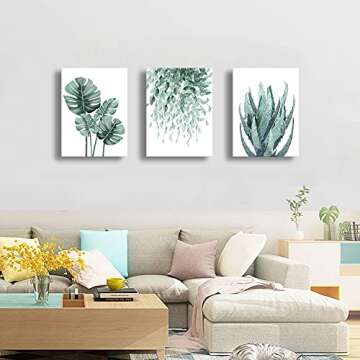 Youshion Green Canvas Wall Art - Floral Minimalist Design