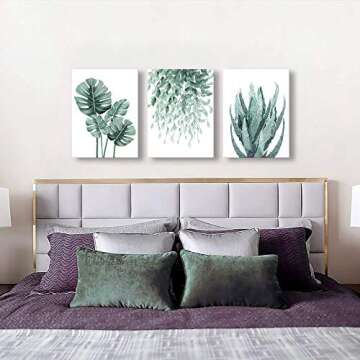 Youshion Green Canvas Wall Art - Floral Minimalist Design