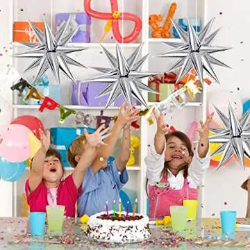 Silver Explosion Star Foil Balloons 50pcs Silver Star Balloons 26'' Big Foil Cone Balloon 12 Cone Point Star Balloon Metallic Spike Balloon Birthday Wedding Anniversary Backdrop Baby Shower Decor