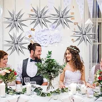 Silver Explosion Star Foil Balloons 50pcs Silver Star Balloons 26'' Big Foil Cone Balloon 12 Cone Point Star Balloon Metallic Spike Balloon Birthday Wedding Anniversary Backdrop Baby Shower Decor