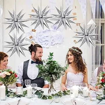 Silver Explosion Star Foil Balloons 50pcs Silver Star Balloons 26'' Big Foil Cone Balloon 12 Cone Point Star Balloon Metallic Spike Balloon Birthday Wedding Anniversary Backdrop Baby Shower Decor