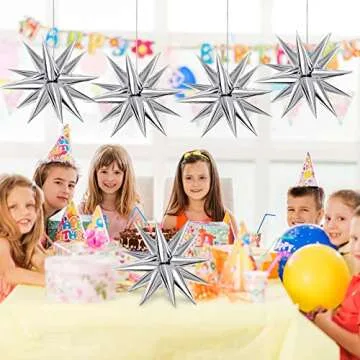 Silver Explosion Star Foil Balloons 50pcs Silver Star Balloons 26'' Big Foil Cone Balloon 12 Cone Point Star Balloon Metallic Spike Balloon Birthday Wedding Anniversary Backdrop Baby Shower Decor