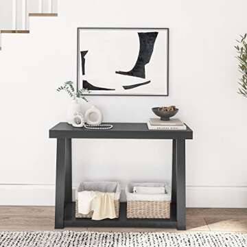Plank+Beam Solid Wood Console Table with Storage, 46.25 Inch, Sofa Table with Shelf, Narrow Entryway Table for Hallway, Behind The Couch, Living Room, Foyer, Easy Assembly, Black