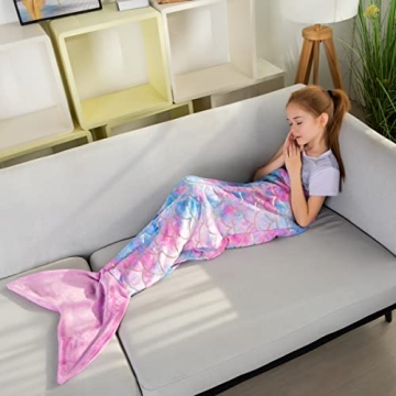 Mermaid Tail Blanket Cozy Soft Rainbow Gift for Toddlers