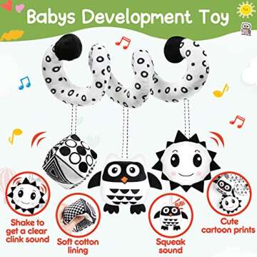 GKDOMS Baby Spiral Hanging Stroller and Car Seat Toys Black and White High Contrast Sensory Toy Newb...