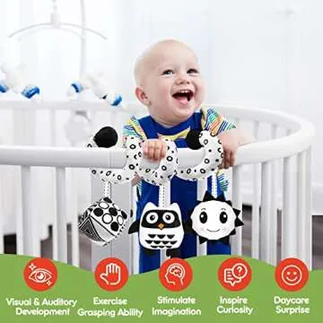 GKDOMS Baby Spiral Hanging Stroller and Car Seat Toys Black and White High Contrast Sensory Toy Newborn Plush Activity Toys Party Favors Quality Gifts for Baby Shower, Easter Basket Stuffers -OWL