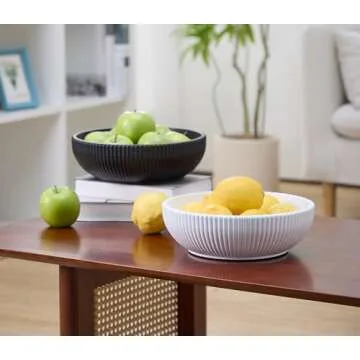 Modern Charcoal Black Fruit Bowl for Kitchen Counter- Large Concrete Aesthetic Fluted Decorative Bowl - Decorative Bowls for Home Decor- Modern Moss & Potpourri Bowl- Key Bowl for Entryway Table Decor