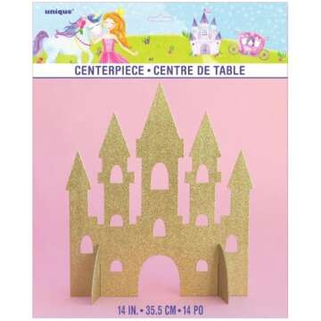 Amscan Gold Glitter Princess Castle Centerpiece (35cm) 1 Piece - Perfect for Enchanting Decorations