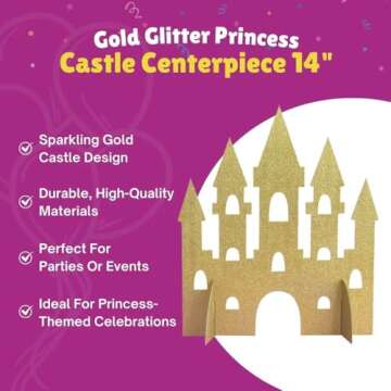 Amscan Gold Glitter Princess Castle Centerpiece (35cm) 1 Piece - Perfect for Enchanting Decorations