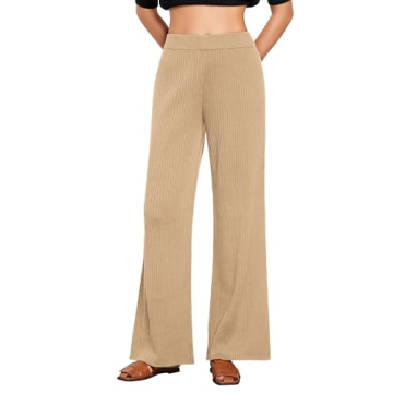GRAPENT Wide Leg Trousers Women Sweater Pants for Women Women Casual Pants Sweater Pants Beige Wide ...