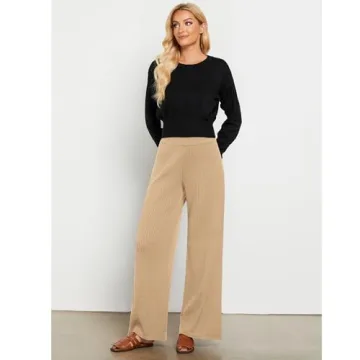 Trendy GRAPENT Wide Leg Trousers for Women in Beige