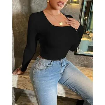 Ekouaer Women's Stylish Long Sleeve Square Neck Top