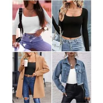 Ekouaer Women's Stylish Long Sleeve Square Neck Top