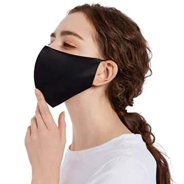 ROSEWARD 100% Mulberry Silk Face Mask for Adults Breathable Cooling Comfortable Cute Cloth Facemask Thin Lightweight-Black