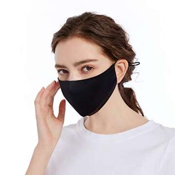 ROSEWARD 100% Mulberry Silk Face Mask for Adults Breathable Cooling Comfortable Cute Cloth Facemask Thin Lightweight-Black