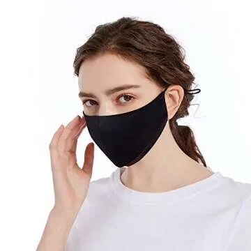 ROSEWARD 100% Mulberry Silk Face Mask for Adults Breathable Cooling Comfortable Cute Cloth Facemask Thin Lightweight-Black