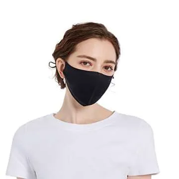 ROSEWARD 100% Mulberry Silk Face Mask for Adults Breathable Cooling Comfortable Cute Cloth Facemask Thin Lightweight-Black